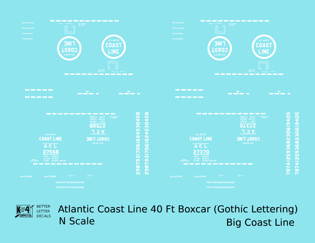 Atlantic Coast Line 40 Ft Boxcar ACL Large Coast Line in Logo