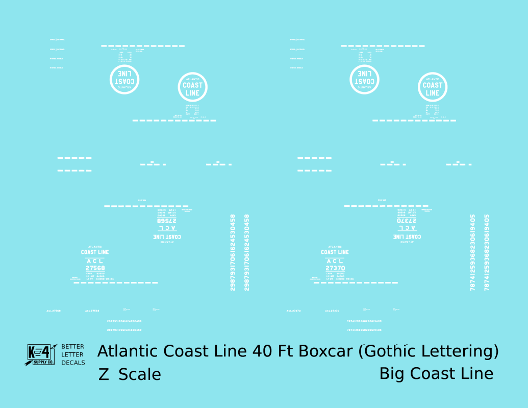 Atlantic Coast Line 40 Ft Boxcar ACL Large Coast Line in Logo