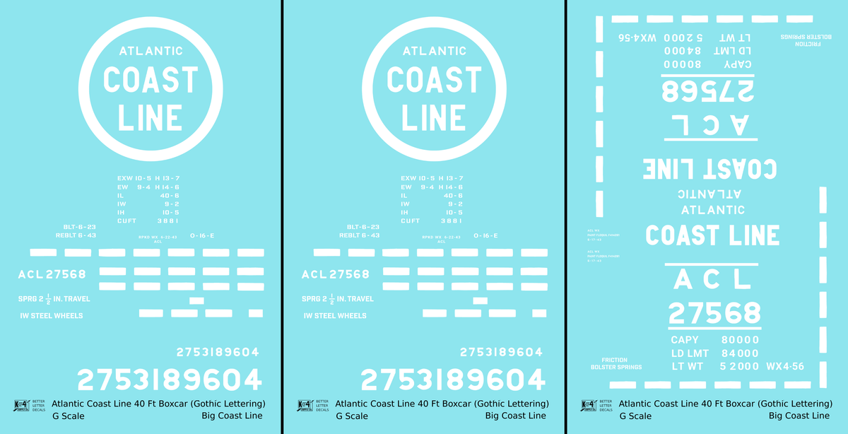 Atlantic Coast Line 40 Ft Boxcar ACL Large Coast Line in Logo