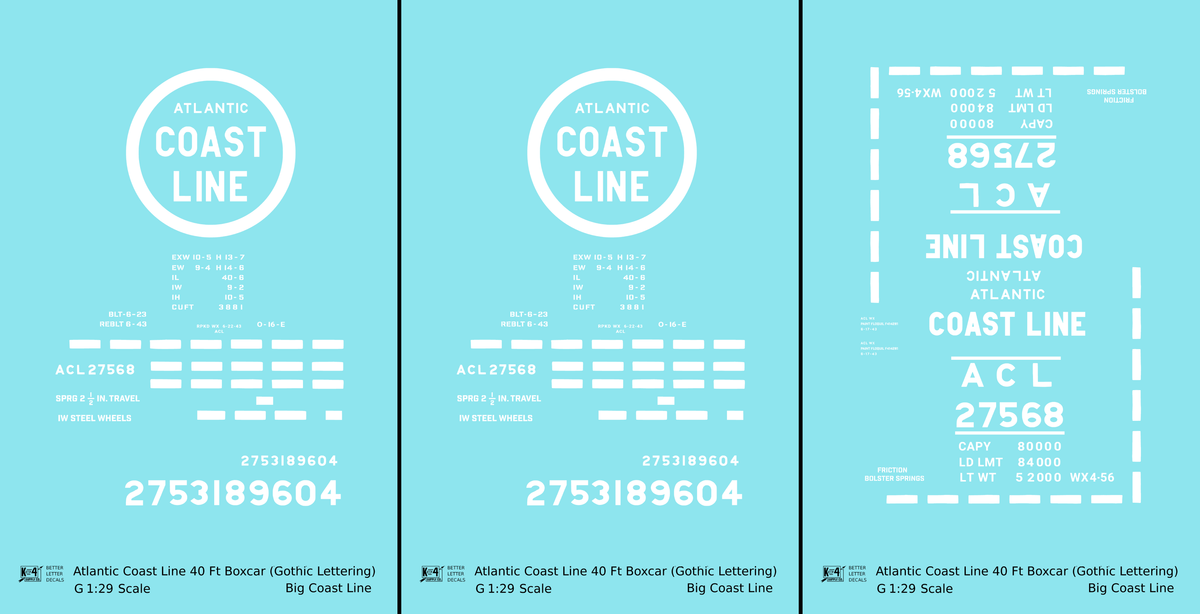 Atlantic Coast Line 40 Ft Boxcar ACL Large Coast Line in Logo