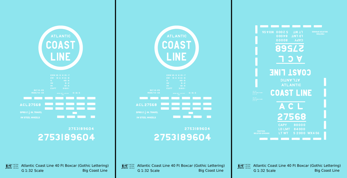 Atlantic Coast Line 40 Ft Boxcar ACL Large Coast Line in Logo