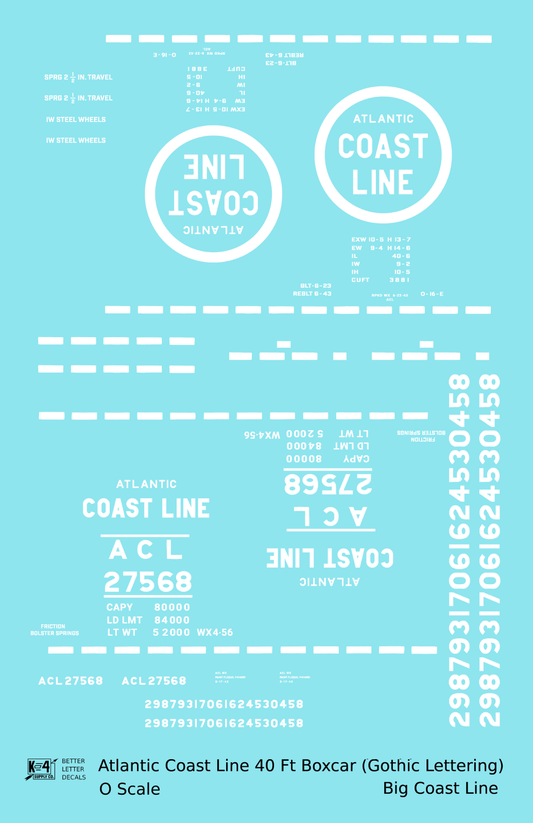 Atlantic Coast Line 40 Ft Boxcar ACL Large Coast Line in Logo