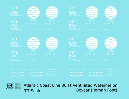 Atlantic Coast Line Despatch 36 Ft Watermelon Boxcar Roman Font