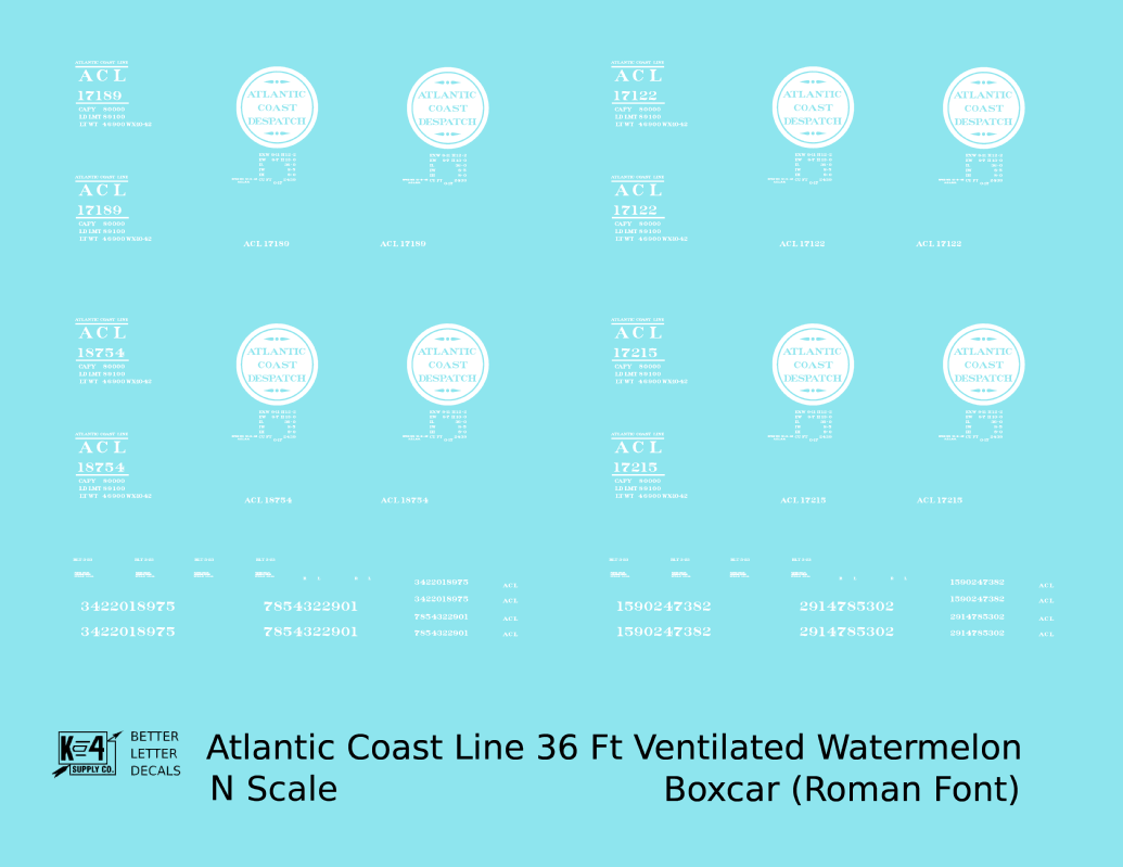 Atlantic Coast Line Despatch 36 Ft Watermelon Boxcar Roman Font