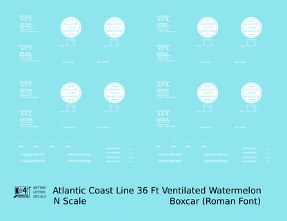 Atlantic Coast Line Despatch 36 Ft Watermelon Boxcar Roman Font