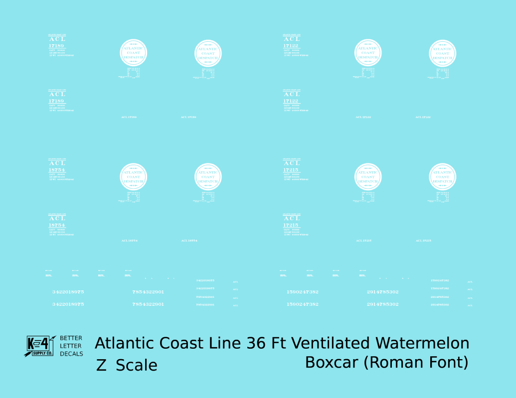 Atlantic Coast Line Despatch 36 Ft Watermelon Boxcar Roman Font