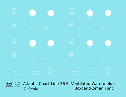 Atlantic Coast Line Despatch 36 Ft Watermelon Boxcar Roman Font