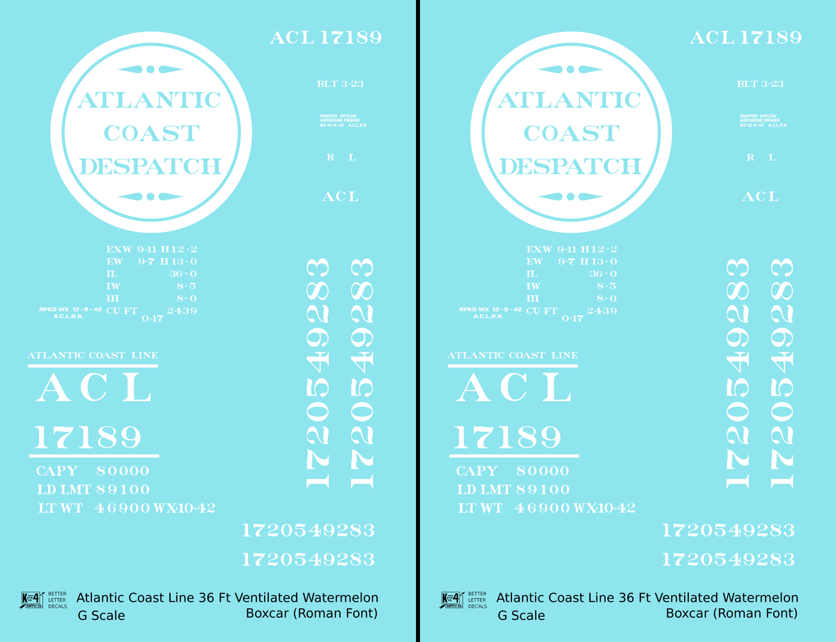 Atlantic Coast Line Despatch 36 Ft Watermelon Boxcar Roman Font