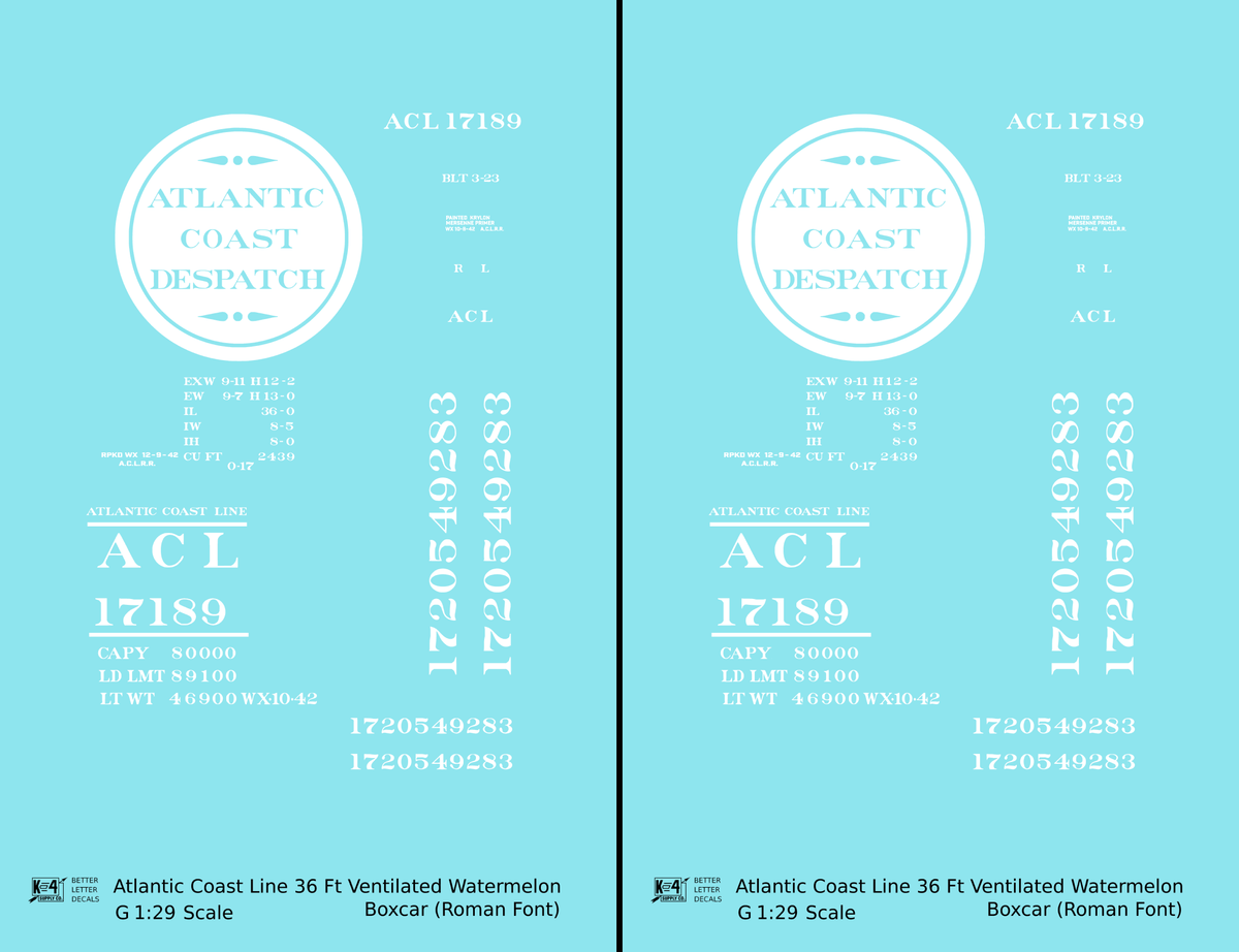 Atlantic Coast Line Despatch 36 Ft Watermelon Boxcar Roman Font