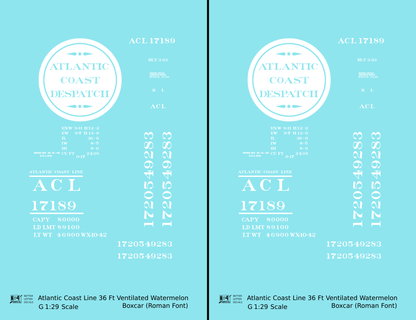Atlantic Coast Line Despatch 36 Ft Watermelon Boxcar Roman Font