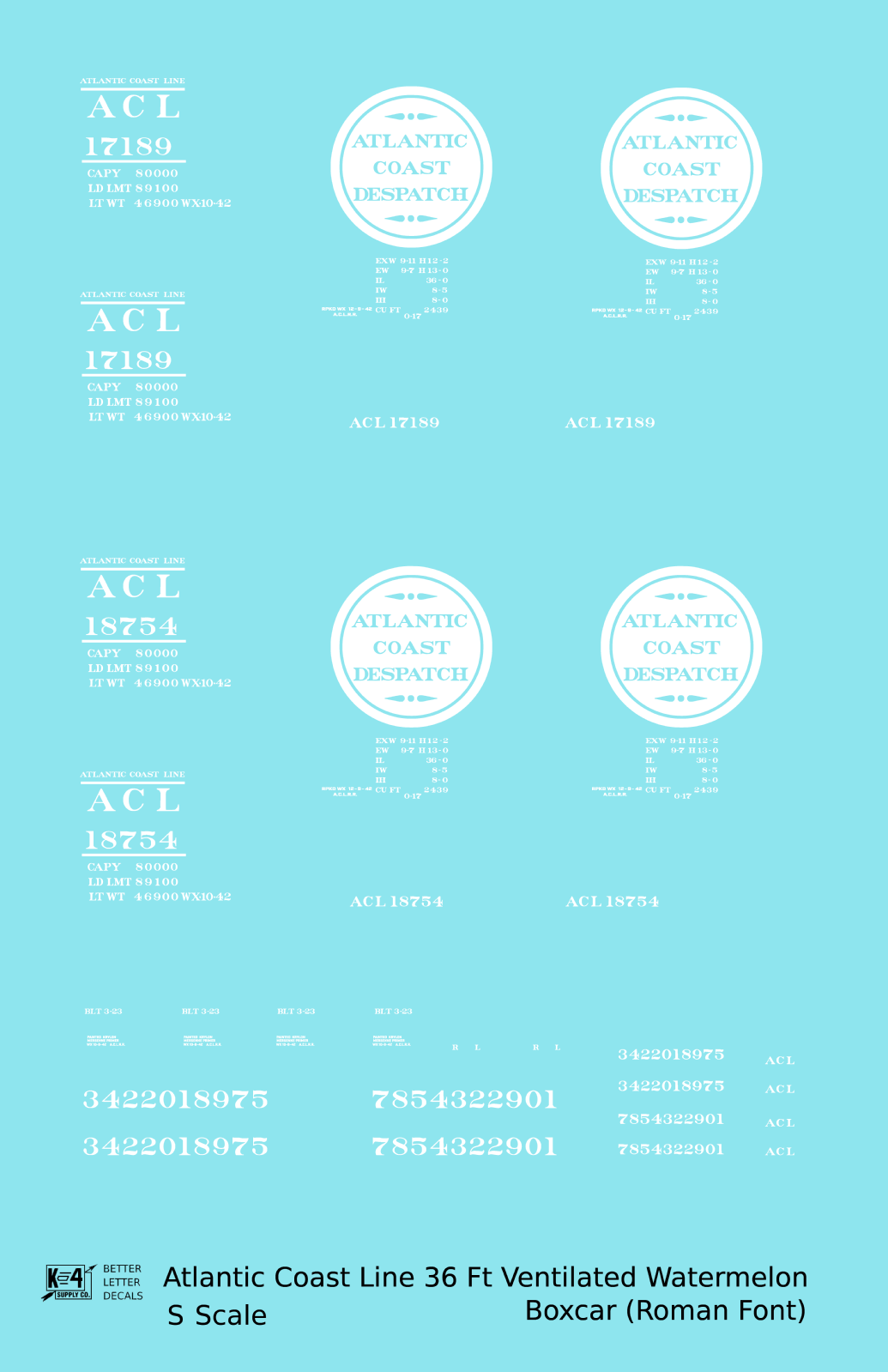 Atlantic Coast Line Despatch 36 Ft Watermelon Boxcar Roman Font
