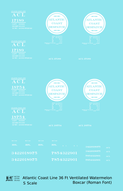Atlantic Coast Line Despatch 36 Ft Watermelon Boxcar Roman Font