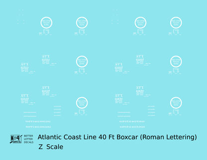 Atlantic Coast Line 40 Ft Boxcar White ACL Roman Font