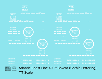 Atlantic Coast Line 40 Ft Boxcar White ACL Small Gothic in Logo