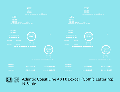 Atlantic Coast Line 40 Ft Boxcar White ACL Small Gothic in Logo