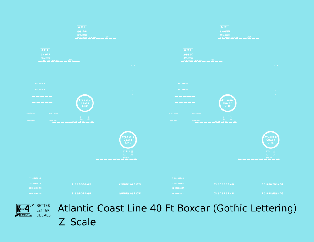Atlantic Coast Line 40 Ft Boxcar White ACL Small Gothic in Logo