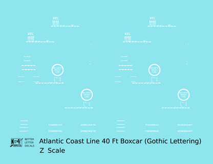 Atlantic Coast Line 40 Ft Boxcar White ACL Small Gothic in Logo