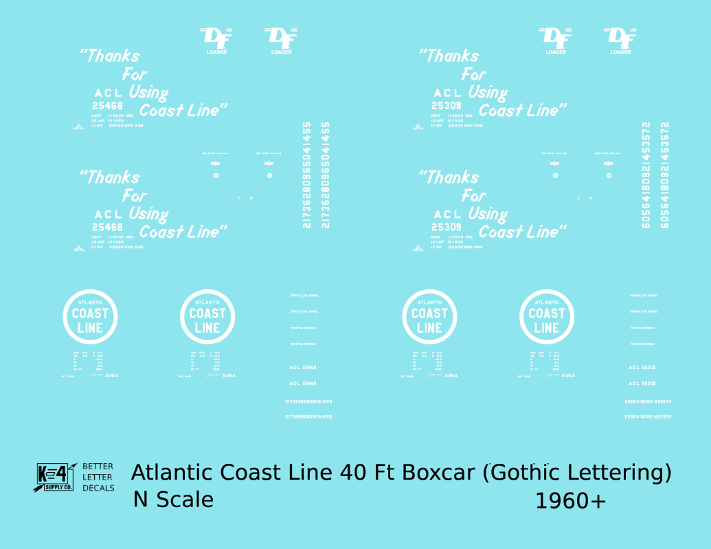 Atlantic Coast Line 40 Ft Boxcar White ACL Thanks For Using...