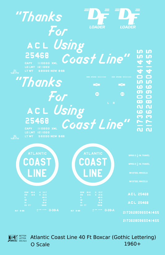 Atlantic Coast Line 40 Ft Boxcar White ACL Thanks For Using...