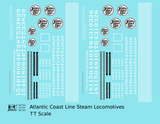 Atlantic Coast Line Steam Locomotive White  - Decal - Choose Scale