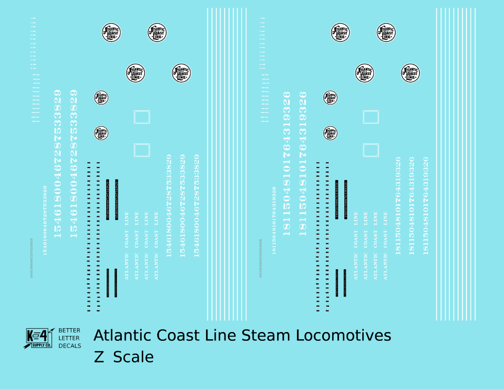 Atlantic Coast Line Steam Locomotive White  - Decal - Choose Scale