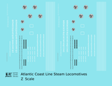 Atlantic Coast Line Steam Locomotive White  - Decal - Choose Scale