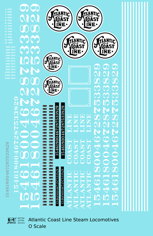 Atlantic Coast Line Steam Locomotive White  - Decal Sheet