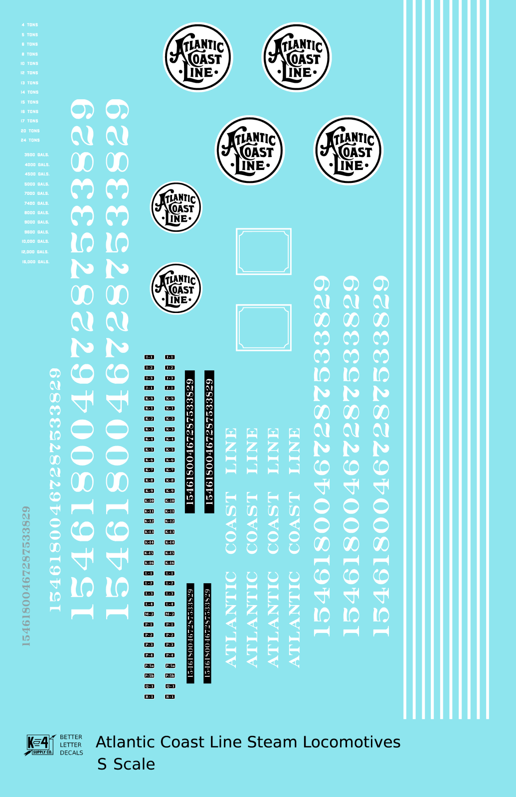 Atlantic Coast Line Steam Locomotive White  - Decal - Choose Scale