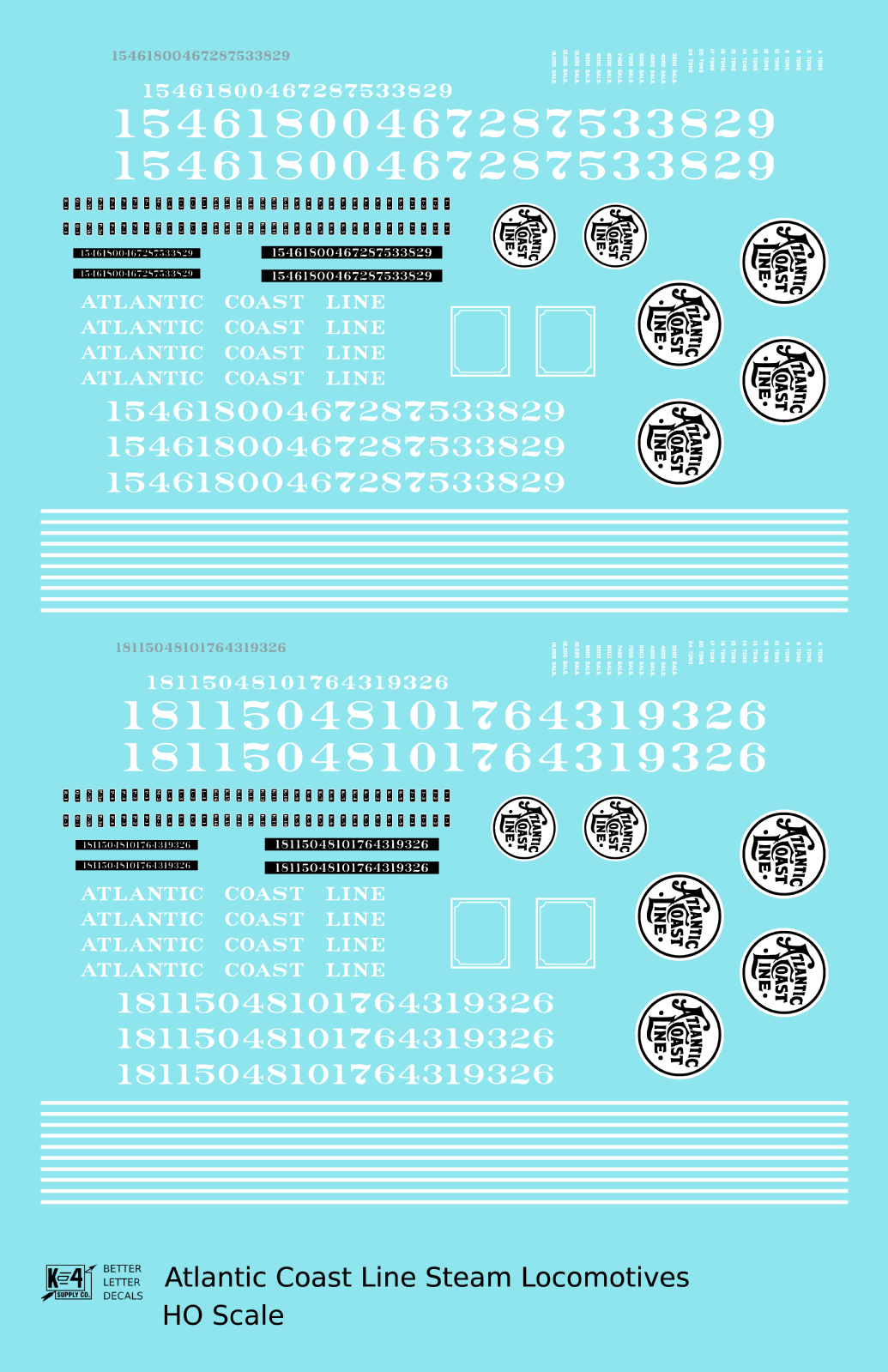 Atlantic Coast Line Steam Locomotive White  - Decal - Choose Scale