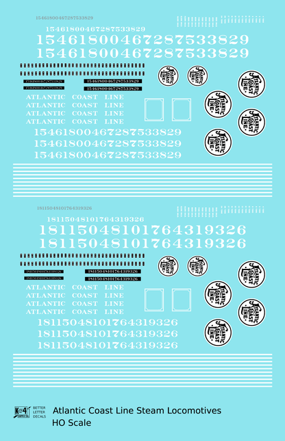 Atlantic Coast Line Steam Locomotive White  - Decal - Choose Scale