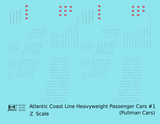 Atlantic Coast Line Heavyweight Passenger Car Silver Pullman Cars - Decal - Choose Scale