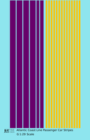 Atlantic Coast Line Passenger Car Stripes  Purple and Yellow  - Decal - Choose Scale