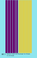 Atlantic Coast Line Passenger Car Stripes  Purple and Yellow  - Decal - Choose Scale