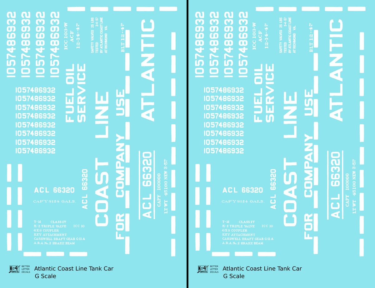Atlantic Coast Line Tank Car White