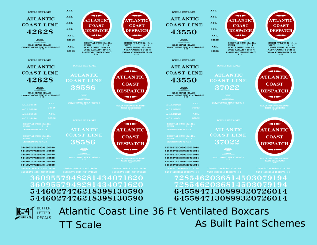 Atlantic Coast Line Ventilated Watermelon Boxcar Black, White, Red As Built Schemes