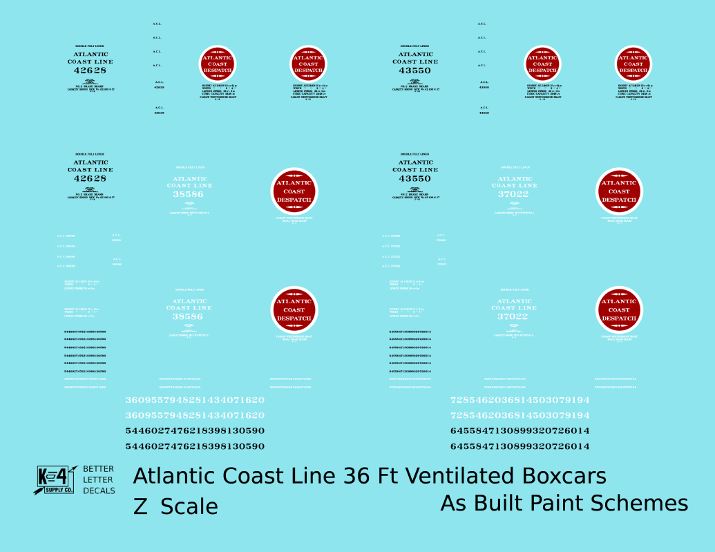 Atlantic Coast Line Ventilated Watermelon Boxcar Black, White, Red As Built Schemes