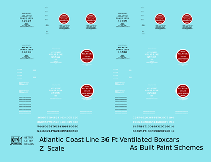 Atlantic Coast Line Ventilated Watermelon Boxcar Black, White, Red As Built Schemes