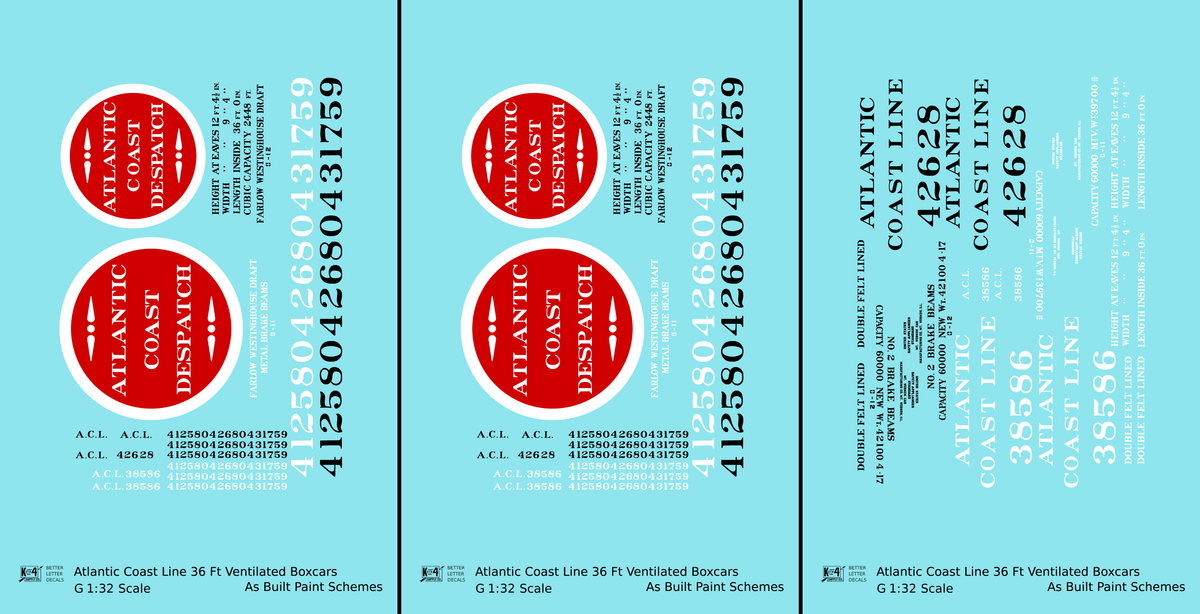 Atlantic Coast Line Ventilated Watermelon Boxcar Black, White, Red As Built Schemes