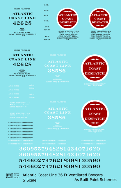 Atlantic Coast Line Ventilated Watermelon Boxcar Black, White, Red As Built Schemes