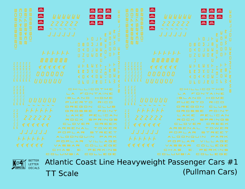 Atlantic Coast Line Heavyweight Passenger Car Yellow Pullman Cars