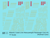 Atlantic Coast Line Heavyweight Passenger Car Yellow Pullman Cars - Decal - Choose Scale