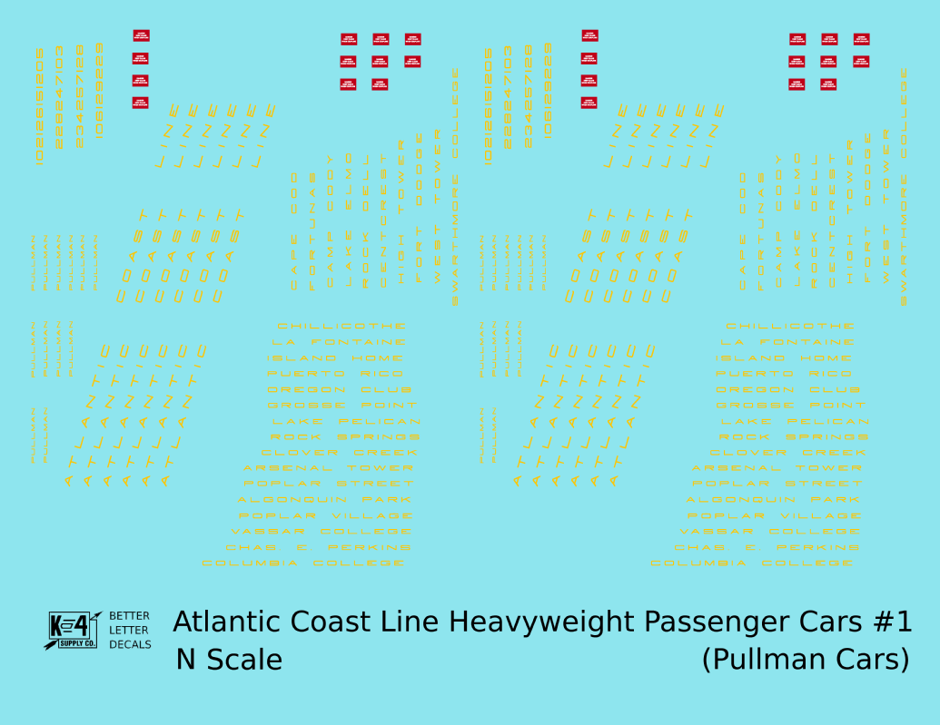 Atlantic Coast Line Heavyweight Passenger Car Yellow Pullman Cars