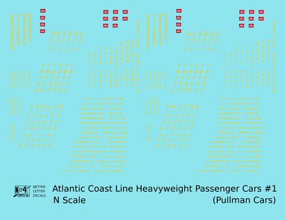 Atlantic Coast Line Heavyweight Passenger Car Yellow Pullman Cars