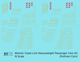 Atlantic Coast Line Heavyweight Passenger Car Yellow Pullman Cars - Decal - Choose Scale