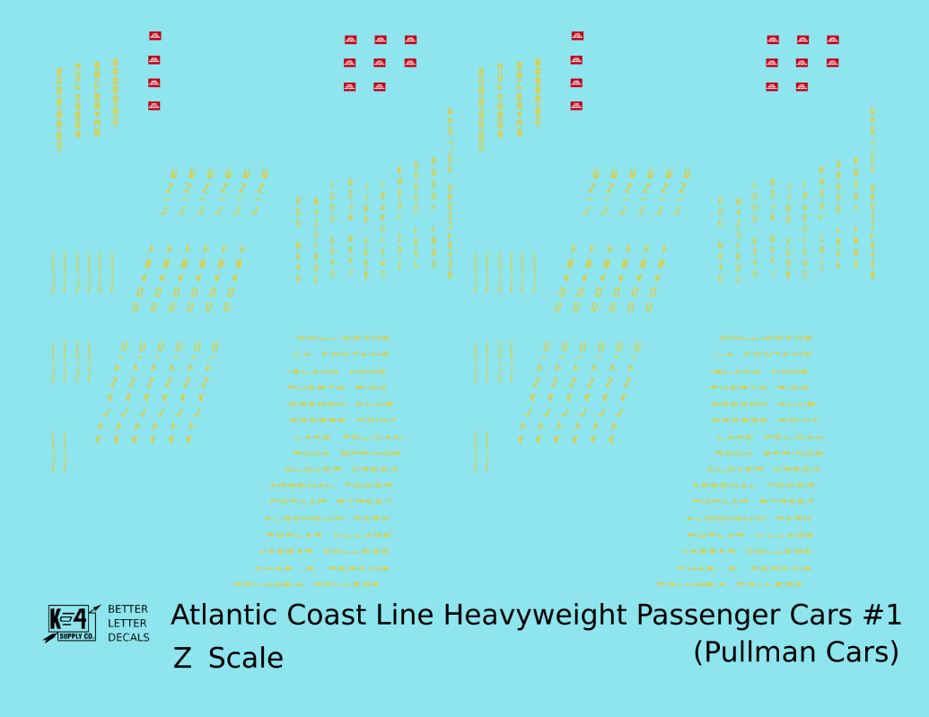 Atlantic Coast Line Heavyweight Passenger Car Yellow Pullman Cars