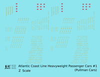 Atlantic Coast Line Heavyweight Passenger Car Yellow Pullman Cars - Decal - Choose Scale