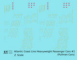 Atlantic Coast Line Heavyweight Passenger Car Yellow Pullman Cars - Decal - Choose Scale