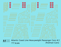 Atlantic Coast Line Heavyweight Passenger Car Yellow Pullman Cars - Decal - Choose Scale