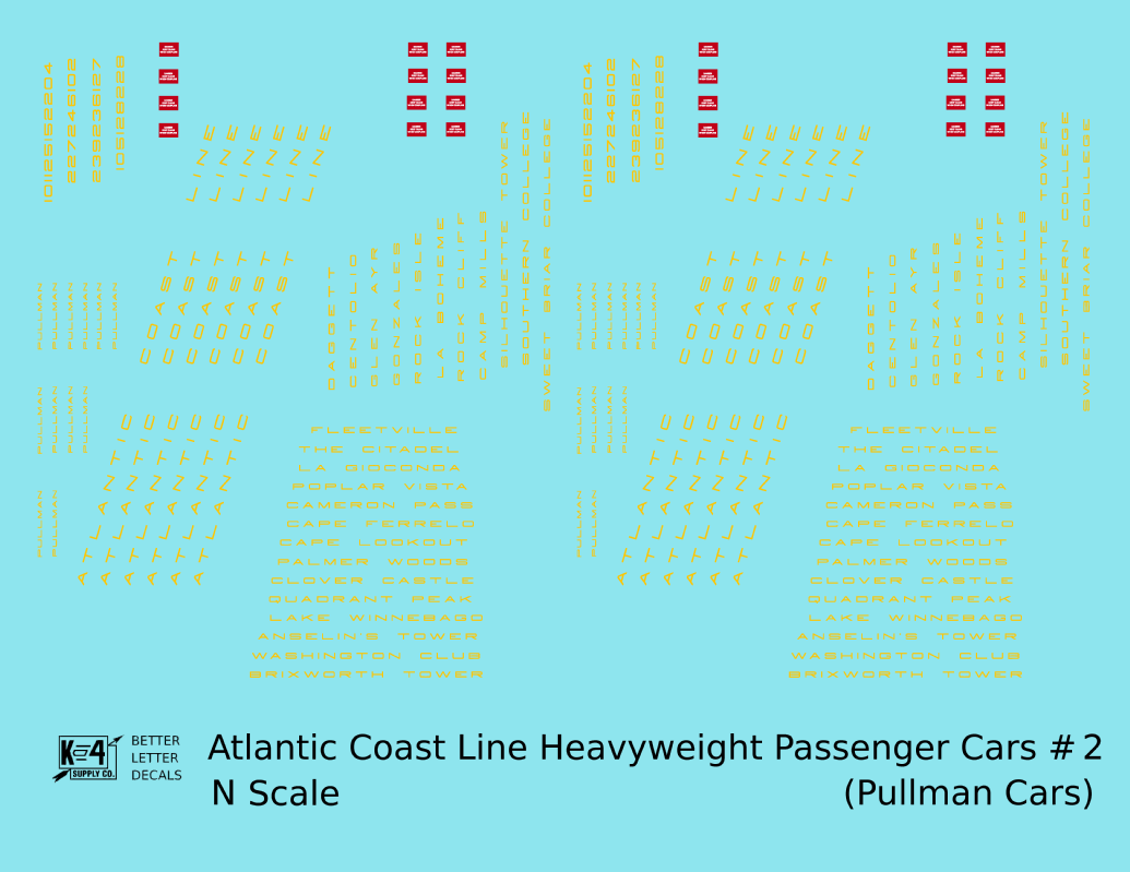 Atlantic Coast Line Heavyweight Passenger Car Yellow Pullman Cars