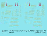 Atlantic Coast Line Heavyweight Passenger Car Yellow Pullman Cars - Decal - Choose Scale